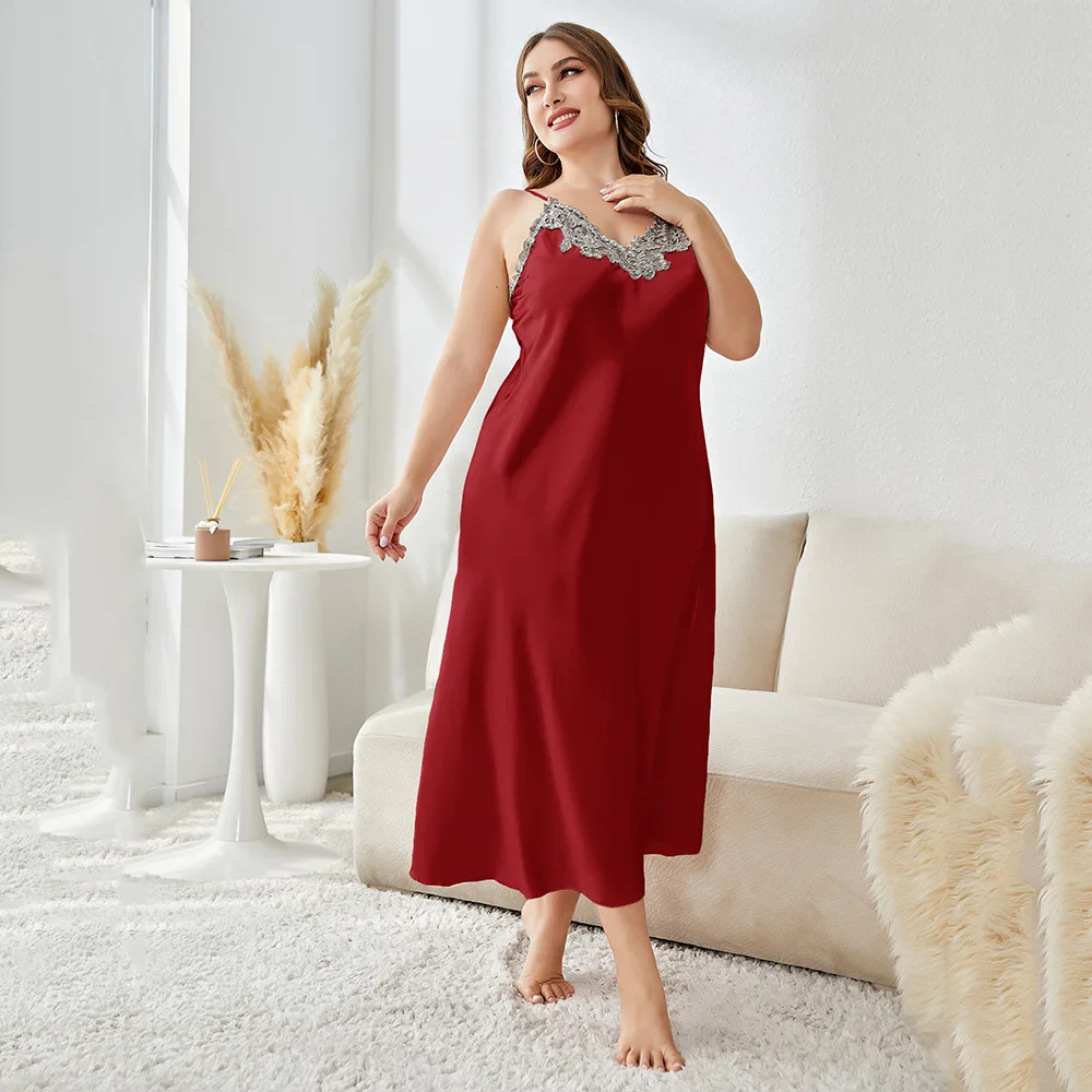 Large Size Sleepshirts Silk Imitation Nightdress Women's Sleep Loose Home Wear Long Sexy Fashion Casual Nightdress Underwear