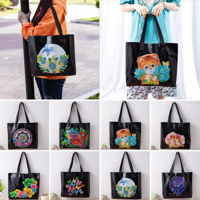 

DIY 5D Diamond Painting Handbag Cartoon Animal Flowers Diamond Art Mosaic Shopping Bag Eco-friendly Storage Pouch Gift For Girls