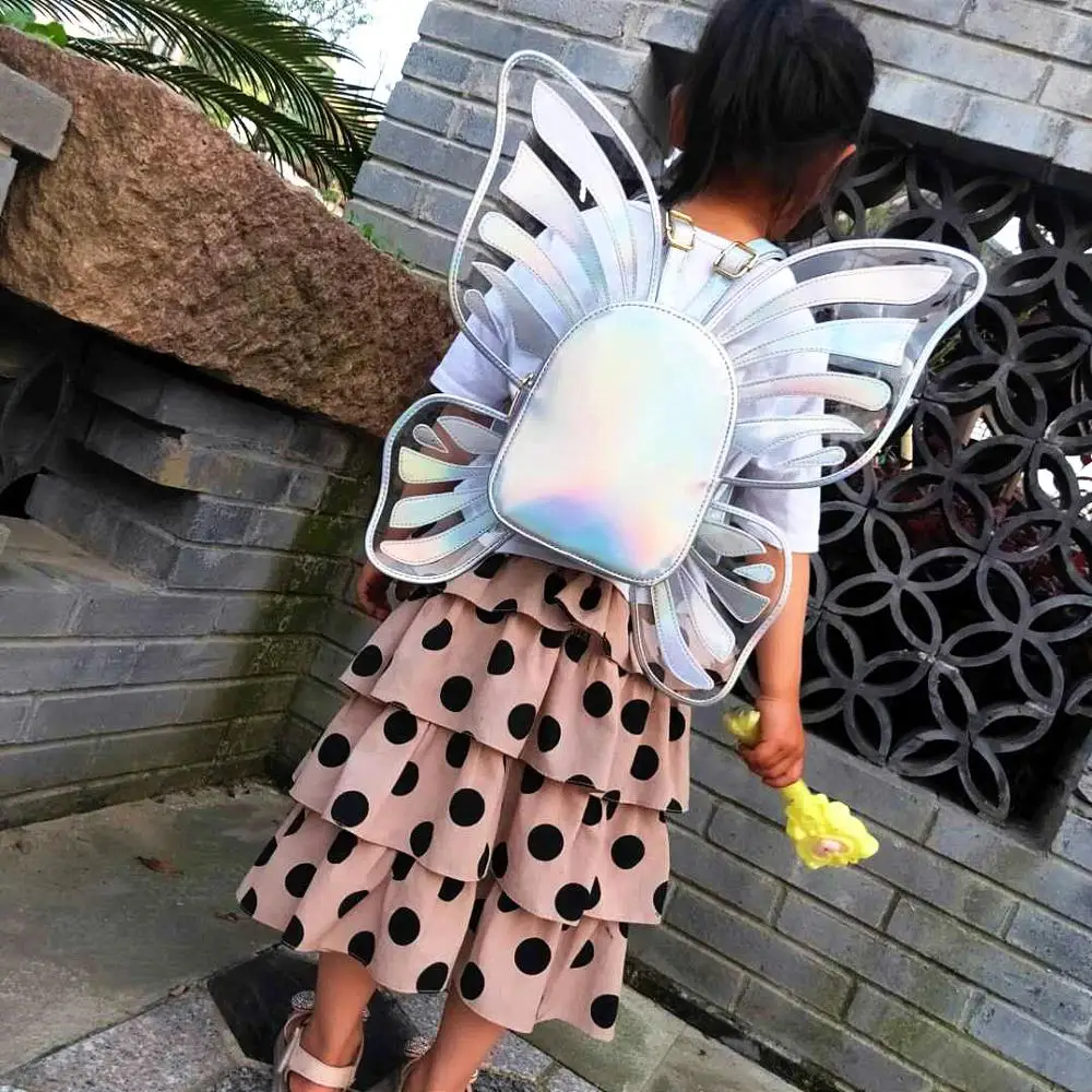 Модный женский лазерный голографический кожаный мини-рюкзак с крыльями бабочки