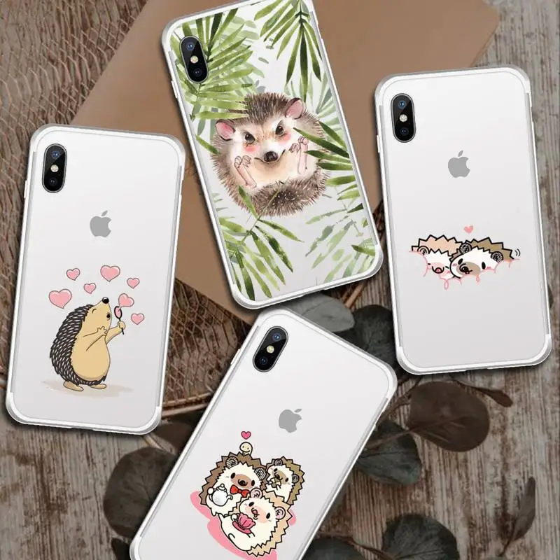 

hedgehog cute cartoon Phone Case Transparent soft For iphone 12 11 13 7 8 6 s plus x xs xr pro max mini