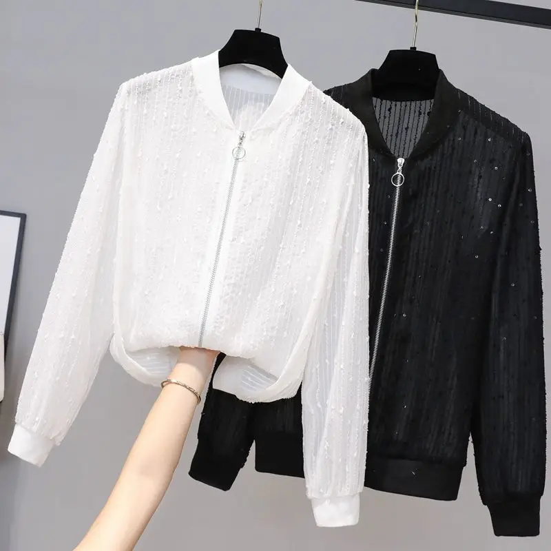 

Spring Summer Women Chiffon Jacket Lady Baseball Coat Plus Size 4XL Female Thin Breathable Tops Sun Protection Clothing X228