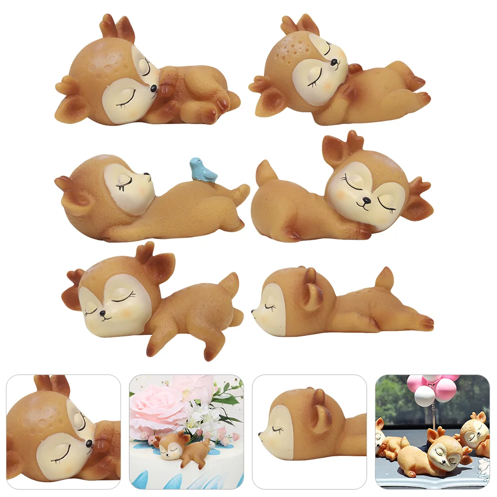 

6 Pcs Cute Deer Ornaments Adornments Unique Decorations Small Cake Toppers Creative Props Chic Lovely Toy Beautiful
