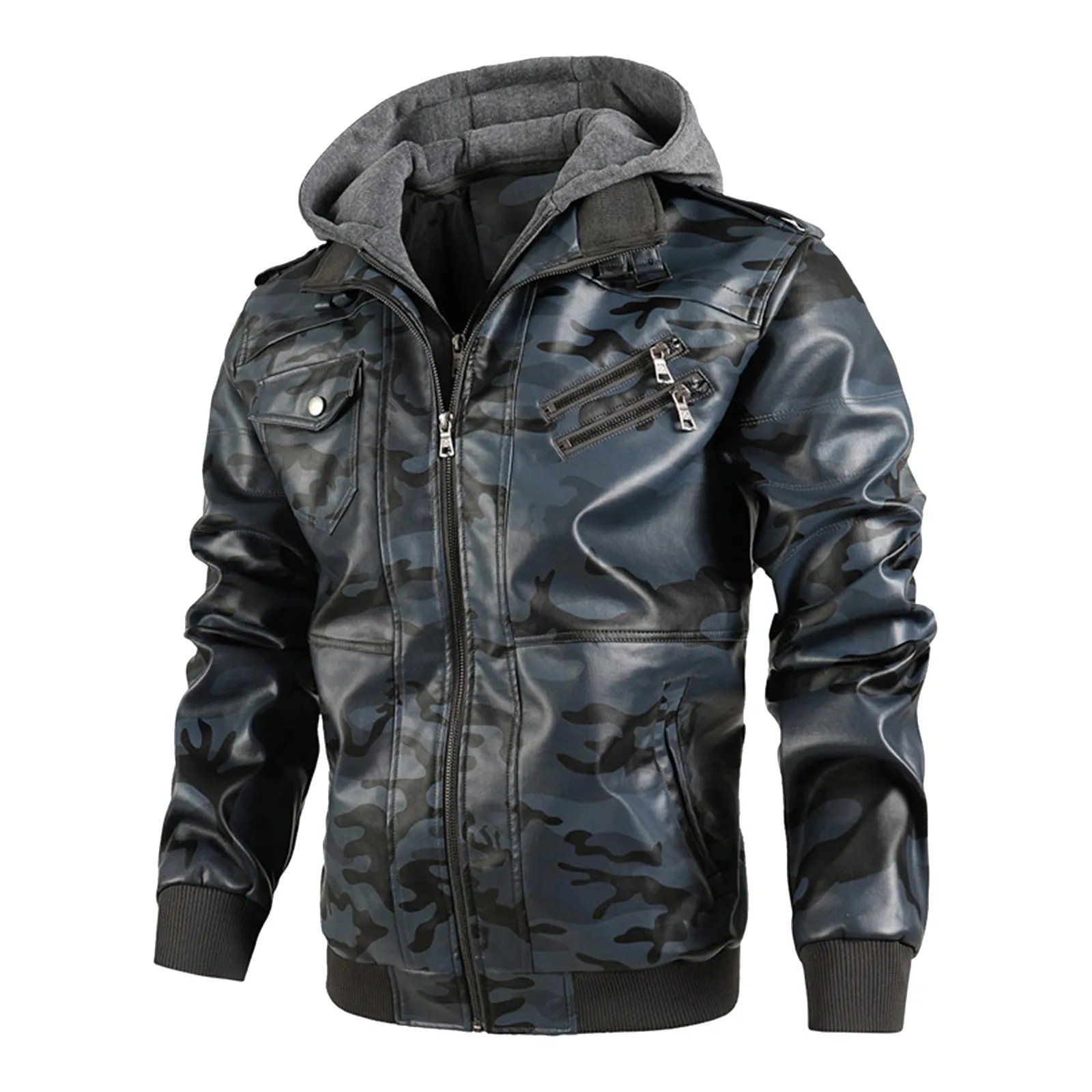 

Куртка мужская кожаная с капюшоном, утепленная байкерская куртка, мотоциклетные пальто, модная одежда, осень-зима