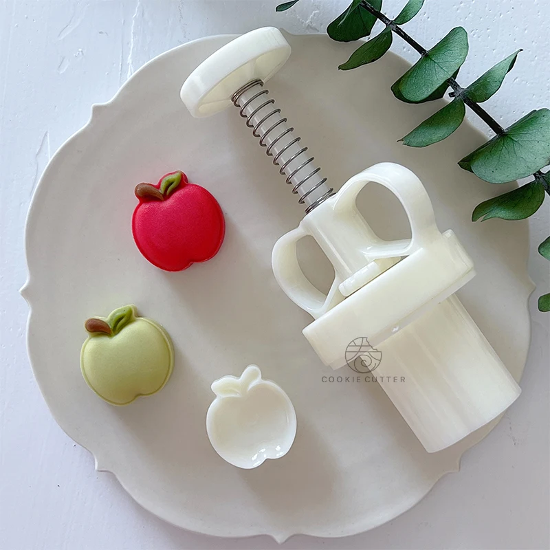 

Apple Mooncake Mold Fruit Mid-Autumn Festival Mung Bean Cake Mold 3D DIY Pastry Mold ABS Plastic Plunger Fondant Decorator