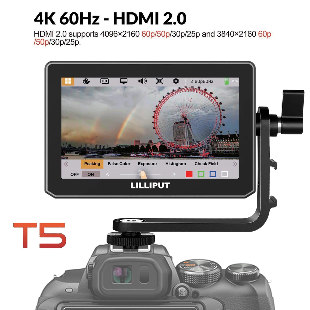 

LILLIPUT T5 HDR Waveform 4K Monitor 5 Inch on Camera DSLR Field Monitor 3D LUT Touch Screen IPS FHD 1920x1080 Video Camera
