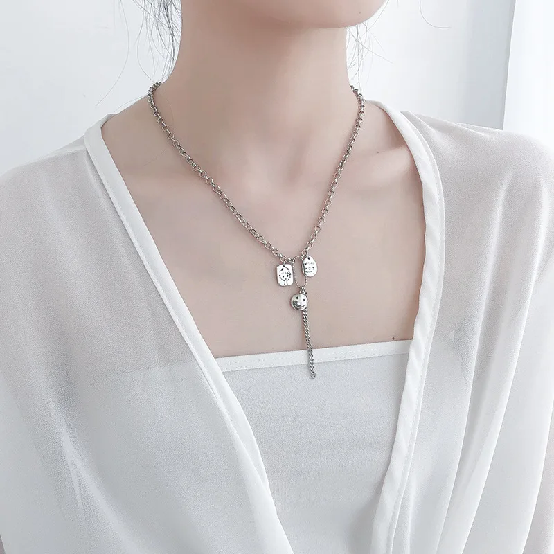 

FMILY Minimalist Letters Smile Drop Necklace S925 Sterling Silver New Fashion Personality Hip Hop Jewelry for Girlfriend Gifts