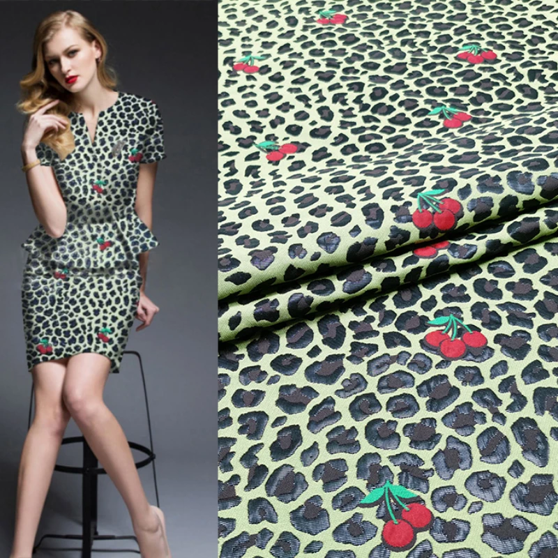 

Jacquard Fabric for Dress European-style Leopard-print Small Cherry Spring Fashion Windbreaker Clothing Material by Meter