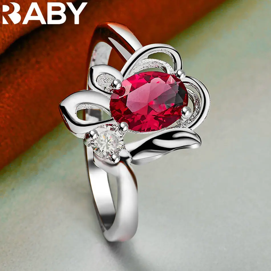 Фото Кольцо URBABY из стерлингового серебра 925 пробы с красными цирконами, размер 7-10, модные ювелирные украшения, очаровательные свадебные и помолвочные аксессуары №4