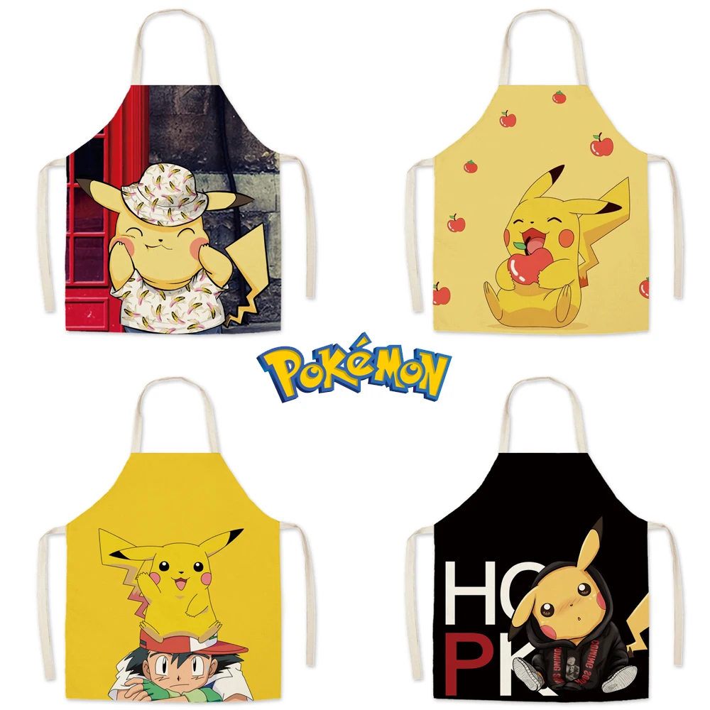 

Pokemon Anime Figure Pikachu Apron Home Kitchen Cooking Baking Cleaning Cotton Linen Adult Kids Aprons Cosplay Prop