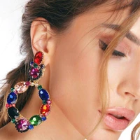 bohemian multicolored crystal big round dangle drop earrings vintage luxury fairy wedding party jewelry accessories for women