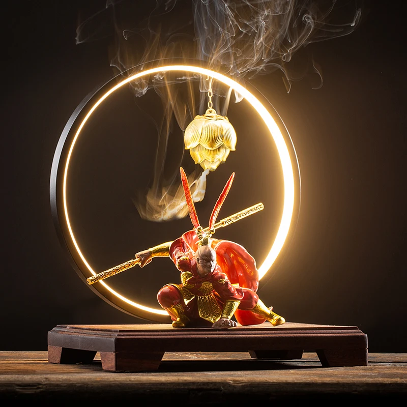 

Ceramic Holder Incense Burner Garden Lamp Big Monkey King Incense Burner Set Table Led Quemador Incienso Home Decoration WSW40XP