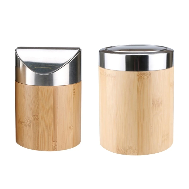 

Mini Bamboo Desktop Trash Can Bedside Waste Bedroom Dormitory Rubbish