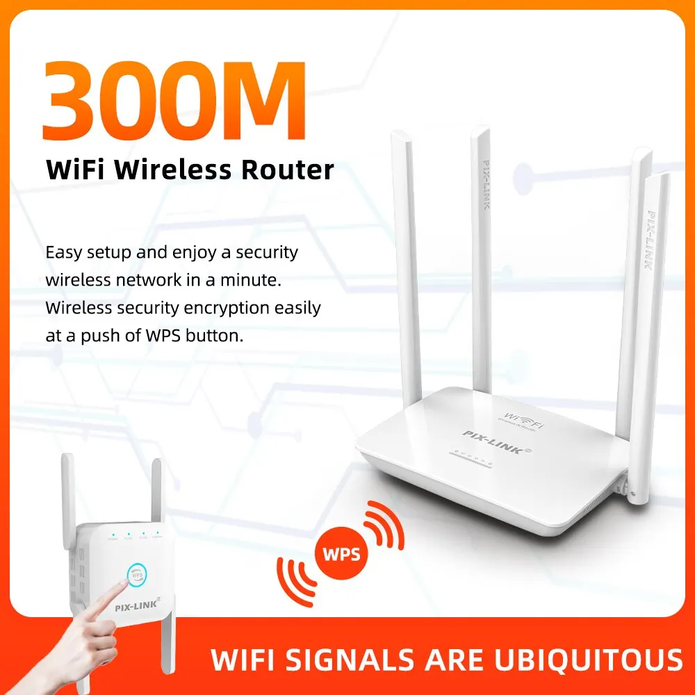 Фото Беспроводной Wifi роутер PIXLINK WR08 с 4 антеннами с высоким коэффициентом усиления 300 Мбит/с 5 портами RJ45 802.11N простая настройка для дома белого цвета №4