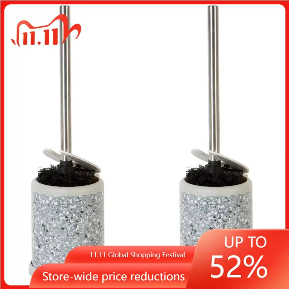 

2 Pack Self Closing Lid Toilet Brush And Holder In Terz Grey