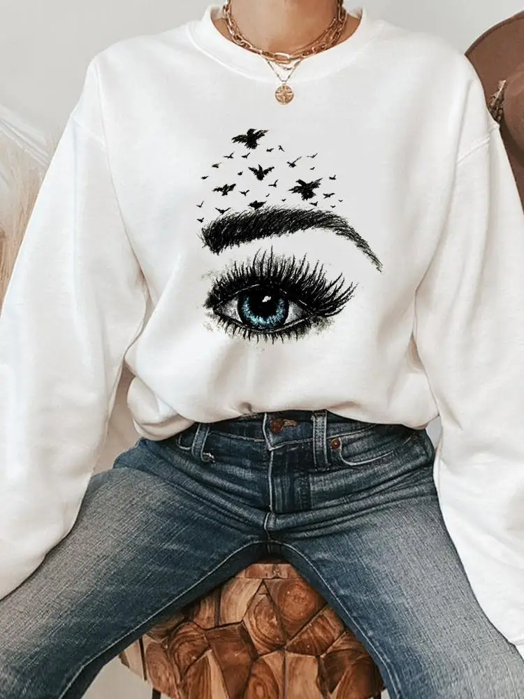 

Eye Make Up Lashes Trend Sweatshirts Autumn Pullovers Spring Graphic Fashion Fall Casual Print Female Women Regular Clothing