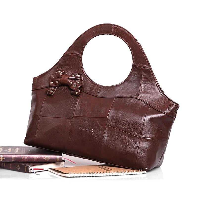 Cobbler Legend Handbags for Women Retro Large Capacity Tote Bag Bow Top Handbag Genuine Leather Shoulder Travel Bags1210