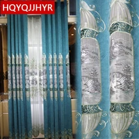 chinese style modern landscape painting embroidered curtains for living room bedroom high quality custom chenille villa curtain