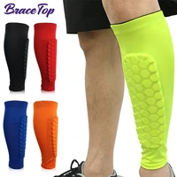 bracetop 1 pc football shin guards protector soccer honeycomb anti crash leg calf compression sleeves cycling running shinguards