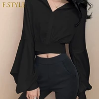 2021 spring sexy y2k blouse women v neck button long sleeve vintage casual crop tops female outdoor korean fashion chiffon shirt
