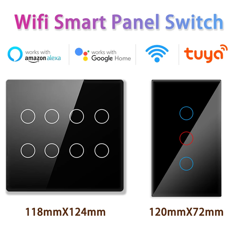 

4X4 Tuya Brazil Smart Life WiFi Wall Light Switch 4/6/8Gang Touch Sensor Glass Panel Remote Control Alexa Google Home