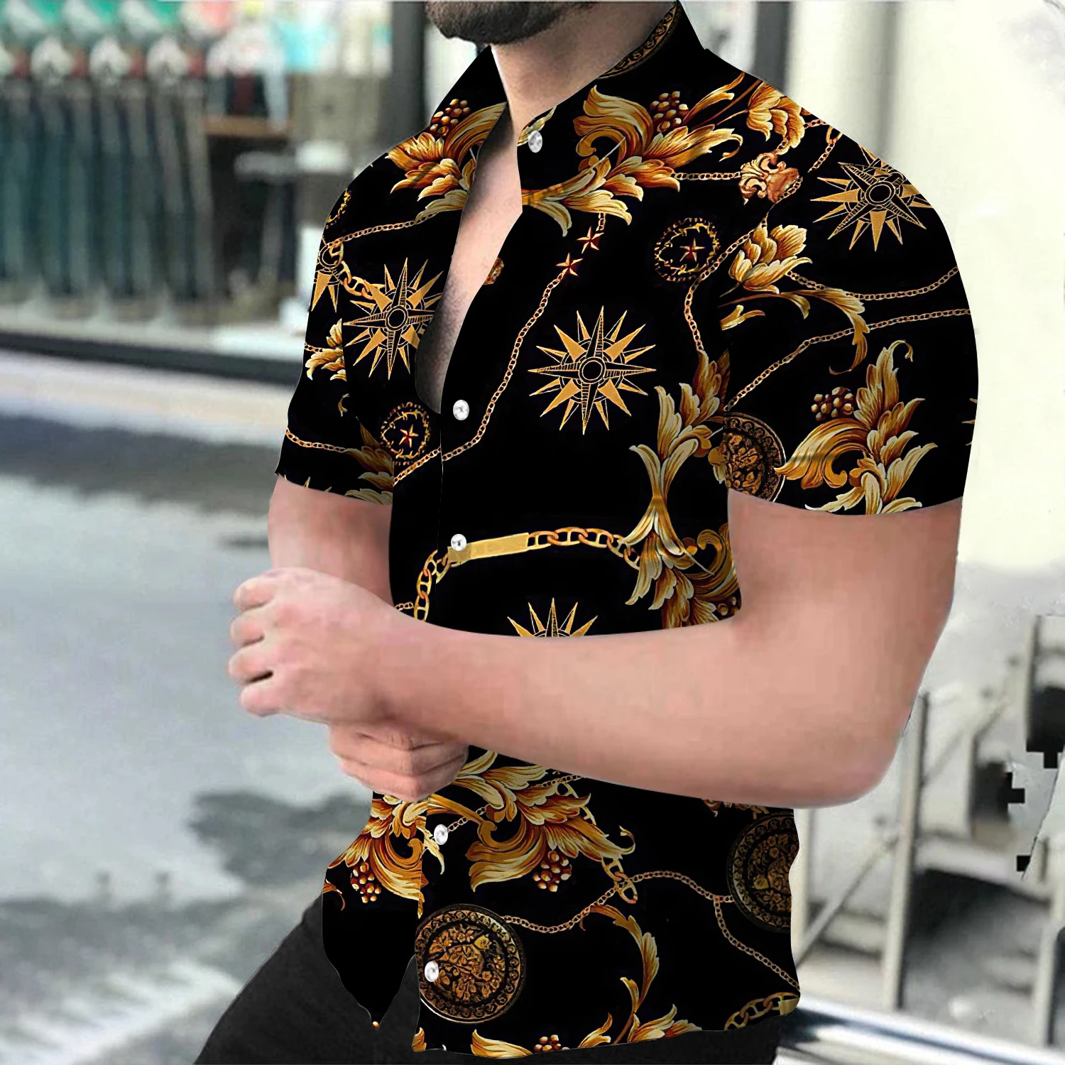 Summer Men's Shirts Fashion Turn-down Collar Buttoned Man Clothing Casual Printing Short Sleeve Tops