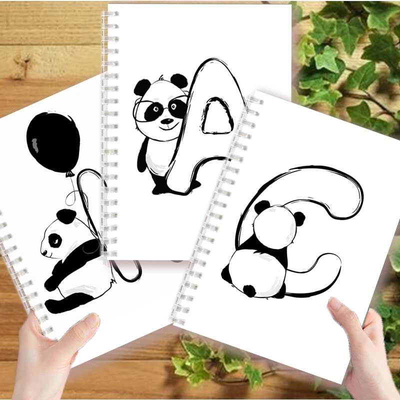 

A5 Spiral Notebook Blank Page Initial Alphabet Letter Note Book Majuscule Letters With Panda панда Personality Name Art Design