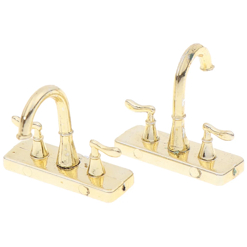 

2pcs 1:12 Miniature Metal Water Tap Faucet Dollhouse Bathroom Accessories Dollhouse Miniature Faucet simulation model toys