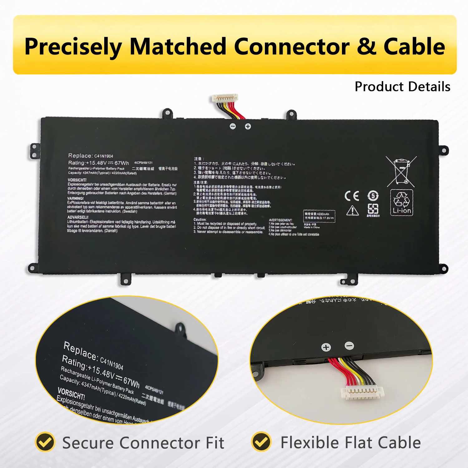Фото Аккумулятор PowerHub C41N1904 15.48V 67Wh для ноутбуков ASUS ZenBook 14 UX425, UM425, UX325, UX363, UX371 (замена C41N1904) №3