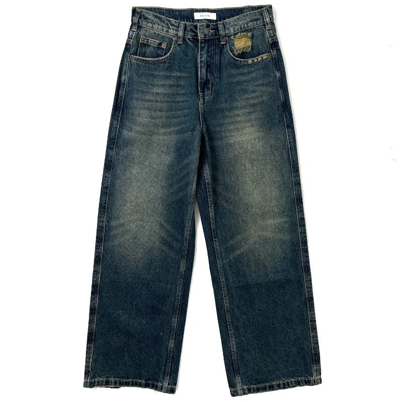 

High Street 1:1 Best Quality Hole Design Vintage Washed Jeans Men Trousers Pants Y2k Traf Streetwear Clothing Techwear Clothes