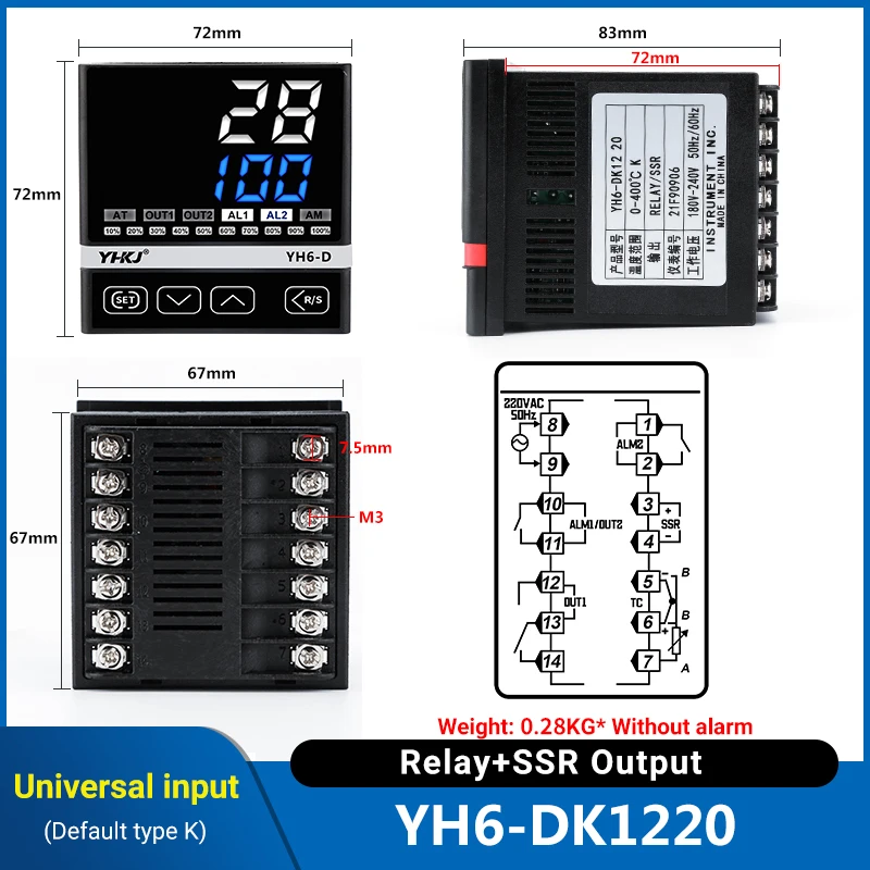 

Цифровой интеллектуальный контроллер температуры PID YH6-AK1220/BK1220/DK1220/EK1220 Реле SSR Двойной выход 4-20 мА Терморегулятор
