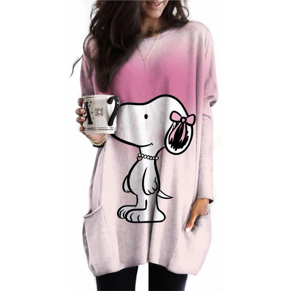 Женская футболка с круглым вырезом длинным рукавом и карманами элегантная