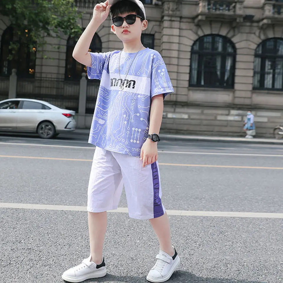 

New 2022 Summer T-shirt+ Short Pant 2Pieces Set Teenager Boys Clothing Sets Quick Dry Summer Set For 4 5 6 7 8 9 10 11 12 Boy