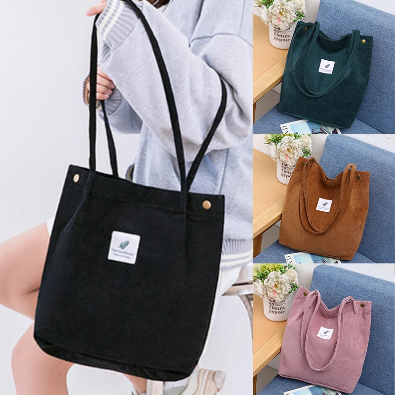 

Handbag Cotton Bag Eco Totes 2022 Solid Reusable Ladies For Bags Shoulder Cloth Corduroy Bag Shopping Versatile Color Women New