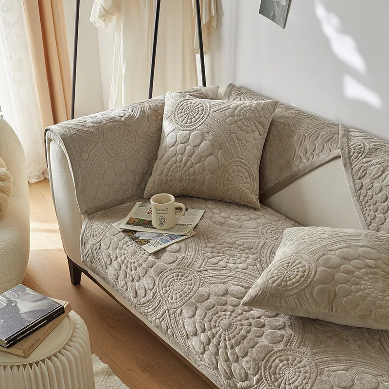 

Solid Color Jacquard Sofa Cushion Cover Living Room Sofa Covers Cloth Towel Simple Modern Winter Thicken Non-Slip Warm Universal
