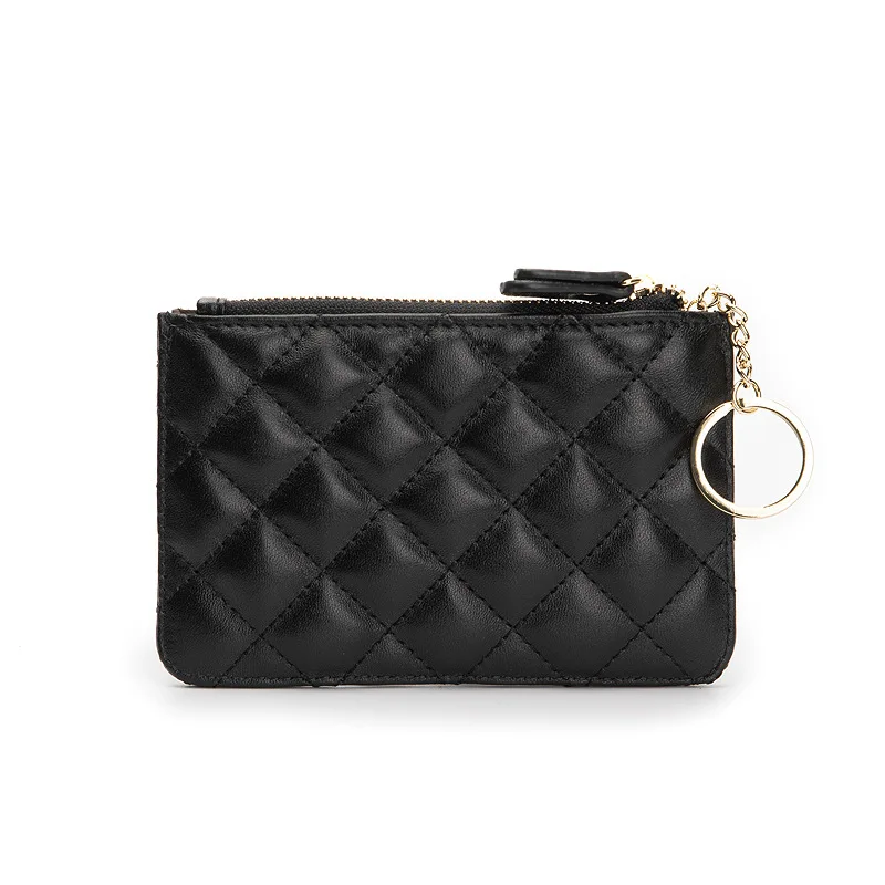 Women Sheepskin Zip Coin Wallet Key Chain Fashion Small Purse Money Designer Diamond Pattern Short Change Pouch Coin Purse