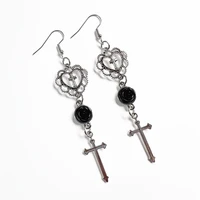 new gothic personality retro hipster love crystal cross rose onyx black stone hip hop pendant earrings