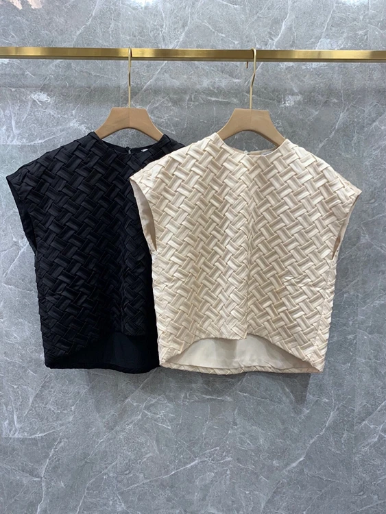 

2022 new women fashion round neck woven loose short pullover top shirt 524