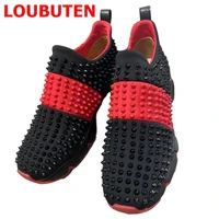 loubuten mixed colors rivets mens sneakers suede leather men shoes luxury trainers elevator red bottom shoes for men slip on