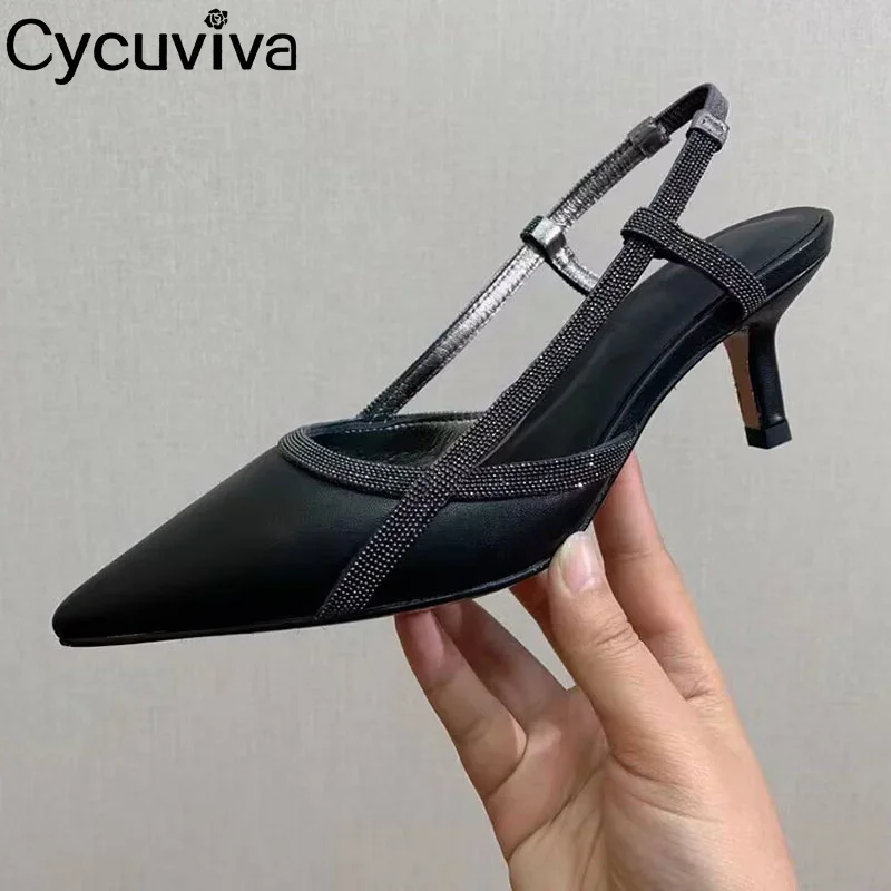 Летние замшевые кожаные сандалии на среднем каблуке с котятами женские острым