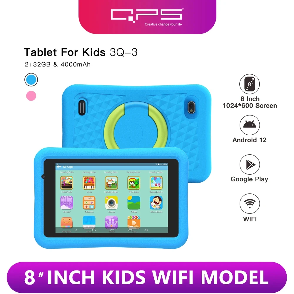 

QPS 8" Kid Tablet Android12 2GB 32GB Quad Core WIFI Google Play Children Tablet for kids in Hebrew Kids-proof Case 4000mAH