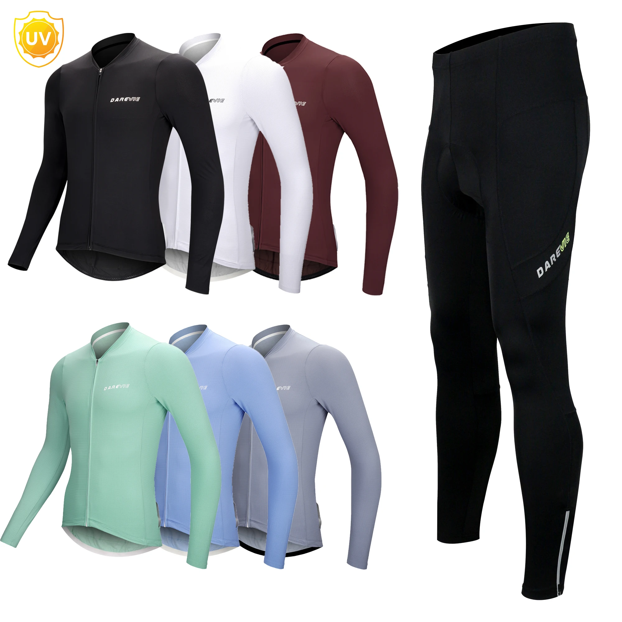 

DAREVIE Cycling Sets 2022 Summer Man Cycling 3/4 Pants 3D GEL Pad Cycling Jersey Long Sleeve Bamboo Charcoal Fiber Cycling Suit