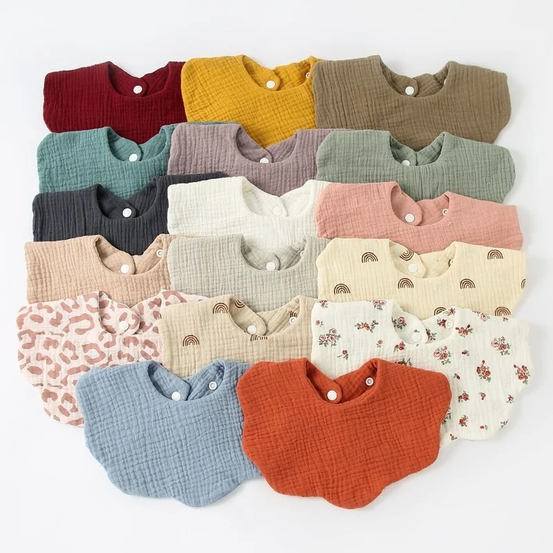 

Soft Solid Color Saliva Towel Muslin Burp Cloths 360 Degrees Infant Baby Bibs Apron Kerchief for Newborn Boys Girls Stuff Items