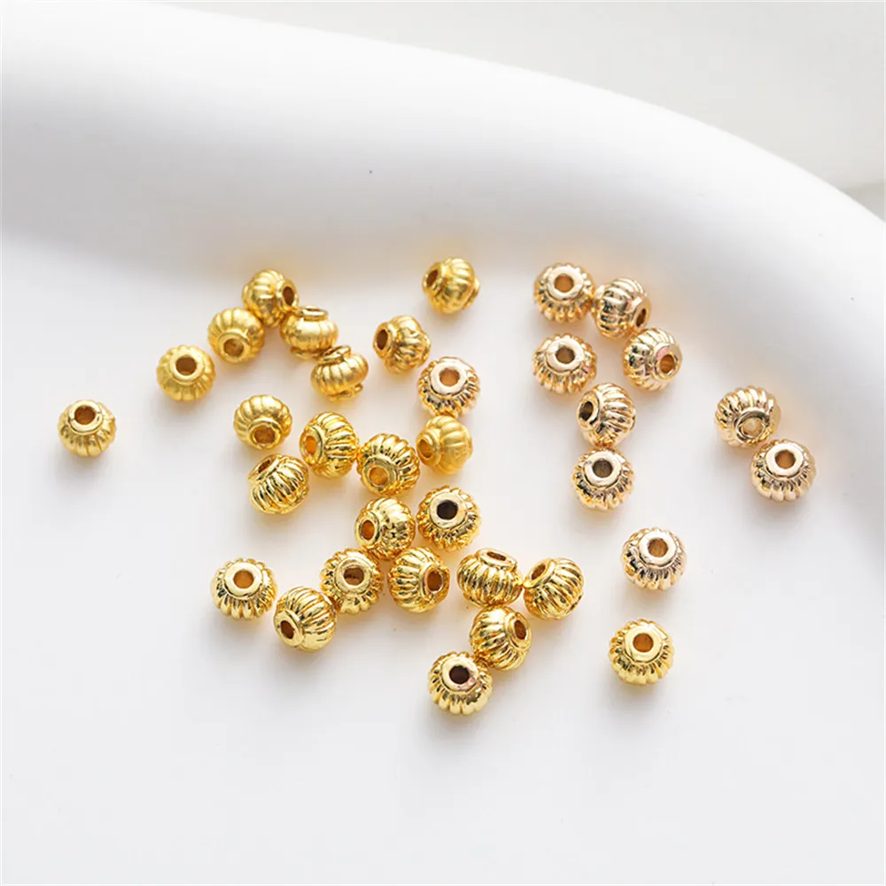 

50pcs 14K Bag Gold Pumpkin Beads Lantern beads 4x5MM drum beads beaded diy chain accessories separated beads loose beads
