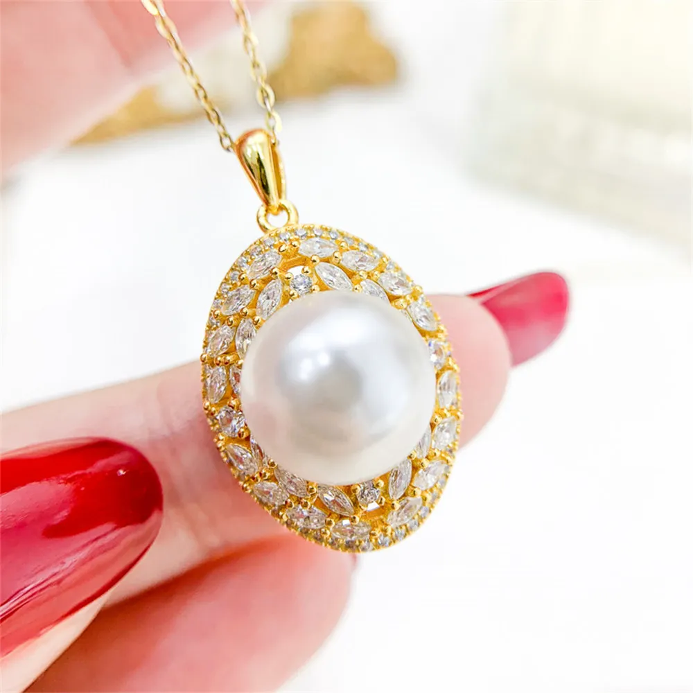 

DIY жемчужный мини кулон из стерлингового серебра S925 с пустым держателем Золотой Серебряный кулон на ожерелье с бусинами 10-12 мм