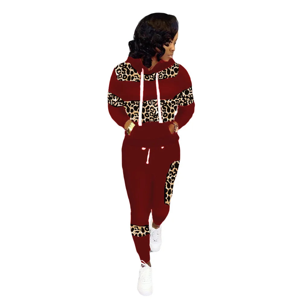 Plus Size Sets Two Piece Set for Women Printing Long Sleeve Hooded Plus Size Women Clothing O-Neck Elastic Waist High Street