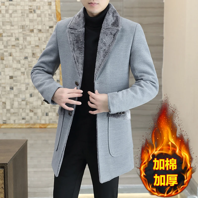 Winter Thicken Warm Wool Blends Long Jacket Men Slim Casual Business Trench Coats Fashion Social Windbreaker Streetwear Overcoat