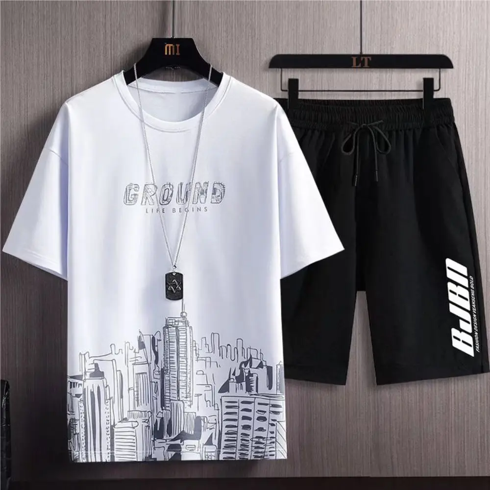 3D Printed T-shirt Suits Men Clothes Plus Size Fashion Graphic Round Neck Ropa  Designer Short Sleeve 2 Pieces Summer