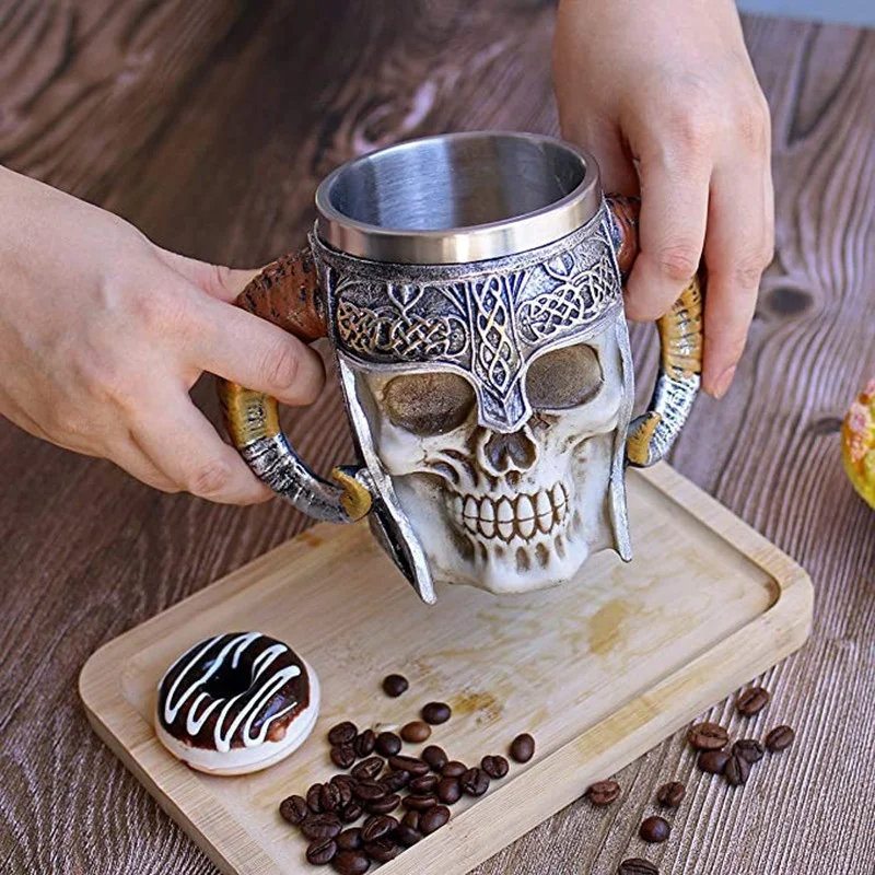 

Retro Ram Horn Skull Mugs Stainless Steel Beer Mug 600ml Tankard Skull Coffee Beverage Mug Bar Decor Drinkware Accessories Cup