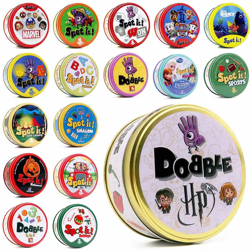 

Double juego Cards Spot It HP Dobble Card Game Party Board Holidays Sports Cartoon Animals Alphabet Kids Educational Toy Gifts