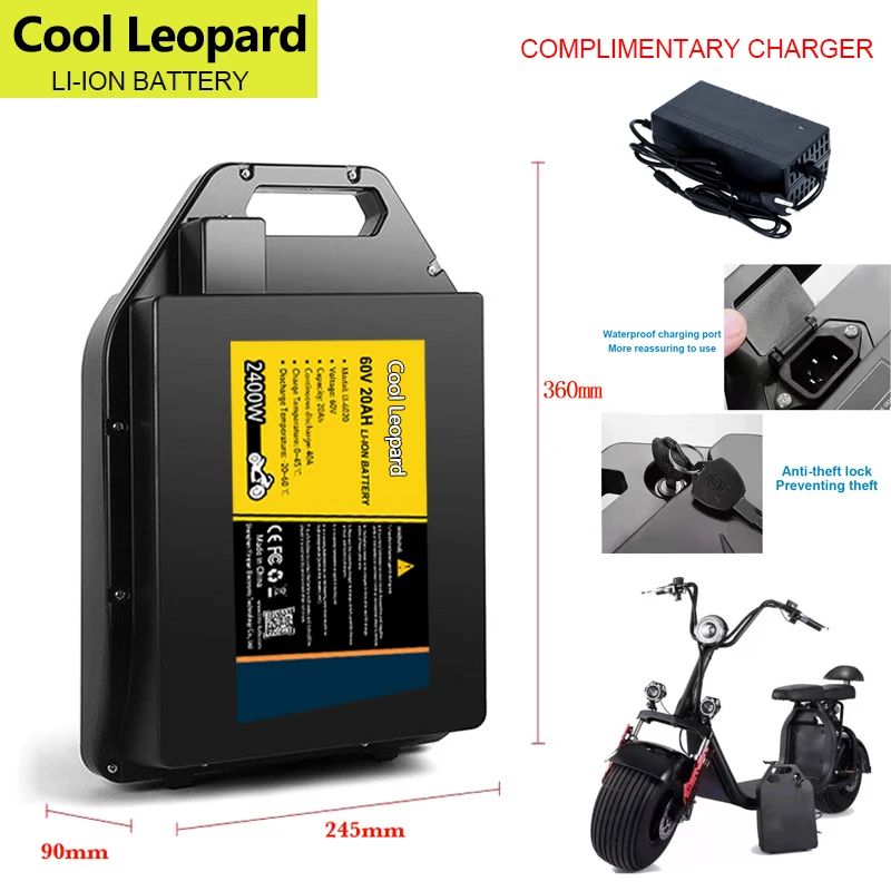 

Водонепроницаемая литиевая батарея для скутера, электрического мотоцикла и велосипеда, 60 В, высокая мощность 2400 Вт 18650 16S Встроенная BMS 20 Ач 30 Ач